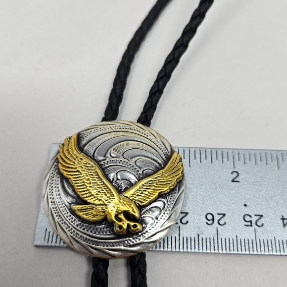 Silver & Gold Tone Eagle Landing Bolo Western Cowboy Tie Adj Braided Tie Rodeo - Picture 8 of 9